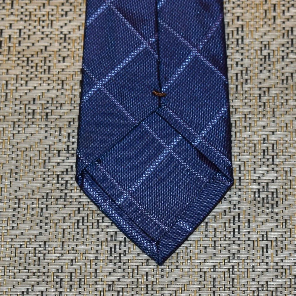 John Varvatos Tie Mens OS Purple Excellent Windowpane‎ Check 100% Silk Slim